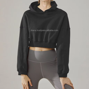 Sweat à capuche en molleton bouclé 100 % coton pour femme, coupe carrée, court, écologique, respirant, imprimé numérique en relief, uni, brodé - Product Image 1