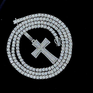 Cross Pendant Necklace Zircon Tennis <b>Chain</b> Iced out Bling HipHop, Pass Diamond Tester, D Color VVS1 Moissanite, 925 <b>Silver</b> - Product Image 6