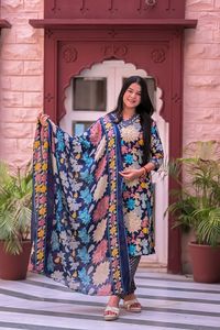 Latest Maruti Fashion Women's Traditional Style Cambric Cotton Digital Print Floral 3 Piece Regular Fit Kurti Pant Dupatta Pure - Product Image 4
