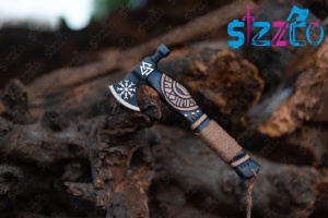 Custom Hand Forged Carbon Steel Viking <b>Bearded</b> Axe Engraved Norse Vegvisir Valknut Hatchet Carved Wooden Handle Camping Tomahawk - Product Image 2
