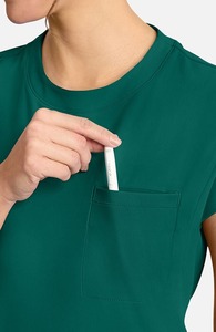 De manga corta elástico de secado rápido Spandex enfermería Scrubs mujer Tuck-In pecho bolsillo cuello redondo Scrub Top verde - Product Image 6