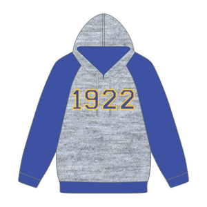 Founding Year 1922 Sigma Gamma Rho Custom Printed <b>Grey</b> Blue Raglan Sleeves Pullover Hoodie SGRho Sorority Apparel 100% Bamboo - Product Image 2