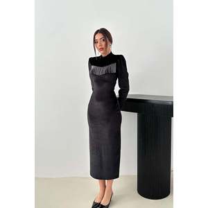 Vestido Brillante de Terciopelo Negro - Negro - Product Image 1