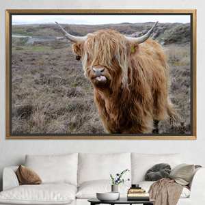 Tableau sur toile de bovins des Highlands : Impression style ferme pour décoration murale rustique, TOILE ENCADRÉE DORÉE - Product Image 1