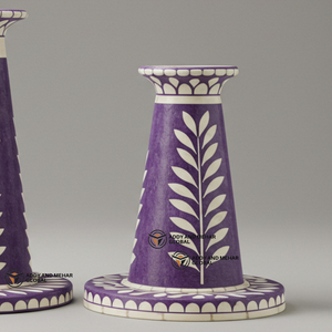 Indian Supplier <b>Offers</b> Handmade Purple Bone Inlay Candle Holder Set Floral Pattern Decorative Candlestick - Product Image 5