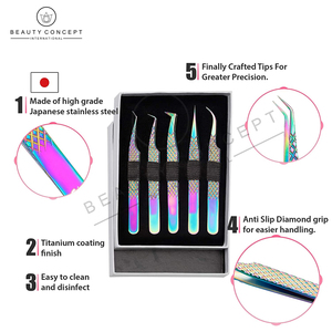 Rainbow Multi Color Best Selling Latest 5 Pieces Diamond Handle Volume Eyelash Extension Tweezers with <b>Box</b> Eco-Friendly - Product Image 2