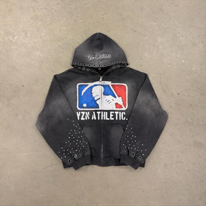 Sudadera con Capucha de Poliéster para Hombre y Mujer, Estilo Retro Americano, Hip Hop, Bordado Urbano, Diseño Casual, Moderno, con Estilo Desgastado y Personalidad - Product Image 1