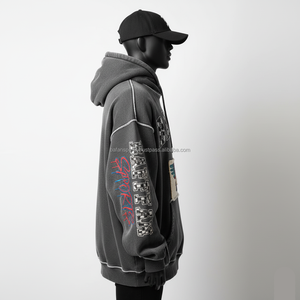 เสื้อมีฮู้ดผ้าฟลีซหนา400 GSM สำหรับผู้ชายทรงโอเวอร์ไซส์ผ้าถ่านมีฮู้ดปักโลโก้ได้ตามต้องการ - Product Image 5