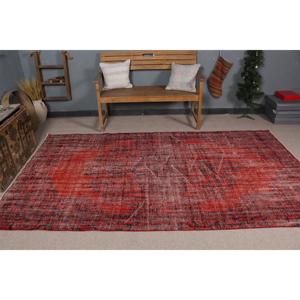Vintage Turkish Rug 5.2x9.1 ft, <b>Red</b> Large Ikat <b>Wool</b> Rug - Product Image 2