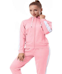 Ensemble de survêtement athlétique 2-en-1 en velours respirant pour femmes pantalons de survêtement à capuche et sweat à capuche zippé rayures avant Logo tenue de survêtement - Product Image 5