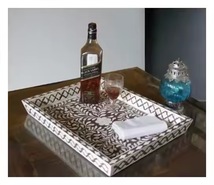 El mejor diseño de bandeja para servir con incrustaciones de hueso de Hotel, bandeja para servir hecha a mano india y bandeja con incrustaciones de hueso de precio directo de fábrica de alta calidad - Product Image 1