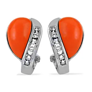 Boucles d'oreilles tendance pour femmes en argent et corail orange, plaqué or, bijoux de mode, style religieux et festif, ornées de perles, de diamants et de motifs végétaux - Product Image 2
