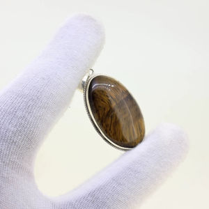 Elegante Amuleto de 3 CM, Plata de Ley 925, Ojo de Tigre Natural, Corte Ovalado Cabujón, Engaste de Bisel, Piedra Preciosa, Estilo Bohemio, Solitario - Product Image 1