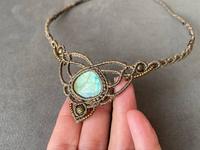 Collier Macramé Vintage Fait Main avec Pendentif Sertie de Labradorite et Pierre de Lune 25MM, Chaîne à Maillons Plaqué Argent, Style Bohème Unisexe pour Mariage