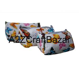 Pochette à maquillage pour femme, grande capacité, en coton vintage, légère, douce, avec fermeture éclair, écologique, réutilisable, style indien matelassé - Product Image 6