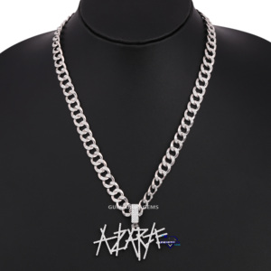 Cadena cubana de moda de oro blanco sólido de 14 quilates con diamante cultivado en laboratorio de corte brillante redondo VVS claridad para mujeres o hombres - Product Image 1