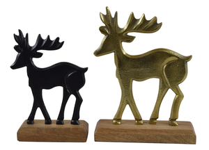 Escultura de metal de Reno de lujo con base de madera Figura de decoración del hogar de Navidad y Pascua de tamaño mediano - Product Image 3