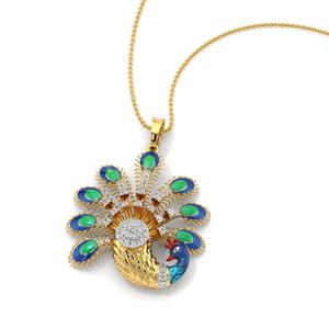 Luxe or blanc brillant paon bijoux fins pendentifs breloques pour femmes | Pièce de déclaration audacieuse Vibrant Detail CZ Sparkle GIA - Product Image 1