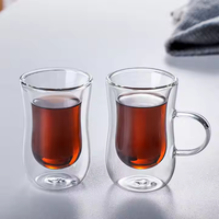 Tasse en verre borosilicate transparent à double paroi Tasse à café et à thé en cristal à usage manuel