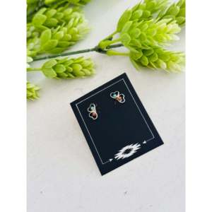 Zuni Handmade Multi-Color <b>Turquoise</b> & Sterling Silver Heart <b>Stud</b> <b>Earrings</b> for Gift - Product Image 4