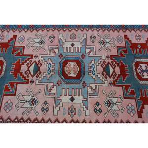 Tapis turc surdimensionné 6,9x11 pieds, tapis en laine rouge bleu à pois vintage - Product Image 5