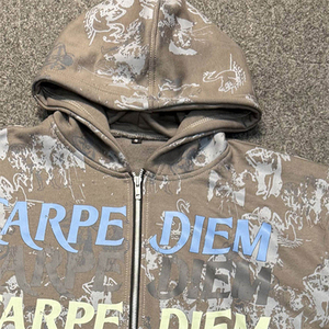 ชุดวอร์มแบบรูดซิปสำหรับผู้ชายชุดวอร์มแบบมีฮู้ดและกางเกงวอร์มซักด้วยกรดมีซิปออกแบบได้ตามต้องการ - Product Image 4