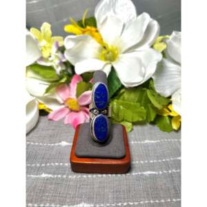 Travis Jim Romantic Fashionable <b>Ring</b> Lapis & Sterling Silver <b>Adjustable</b> Bezel Set Gift with Natural Gemstones - Product Image 1