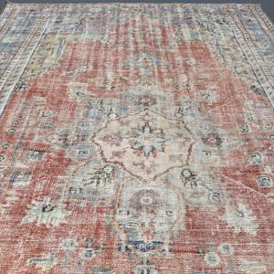 พรมวินเทจตุรกีขนาด 6x10.6 ฟุต พรมปูพื้น พรมขนสัตว์สีแดง - Product Image 5