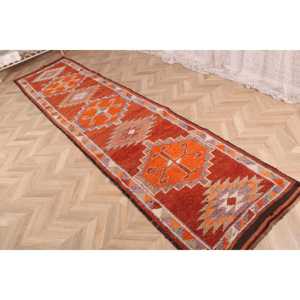 2.8x11.7 ft Vintage Rug, Herki Rug, <b>Red</b> Moroccan Rug <b>Wool</b> - Product Image 3