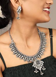 Conjunto de Collar y Pendientes de Compromiso Bohemia en Latón Plateado y Dorado, Regalo de Joyería para Mujer, Boda - Product Image 5