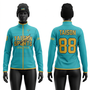 Chaqueta de Entrenamiento de Fútbol Americano para Mujer, 340 GSM, Poliéster y Spandex, Felpa, Azul Marino, Paneles Blancos y Dorados, Logotipo Personalizado - Product Image 5