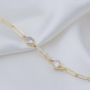 Round with Baguette Zircon Stone Design <b>Charm</b> Bracelet Turkish Handmade Gold Plated 925 Sterling Silver Jewelry for Party & Gift - Product Image 2