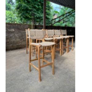 Taburete de Bar de Ratán Hiroshima, Silla para el Hogar, Madera de Teca Sólida, Taburete Alto con Respaldo, Taburete Alto para Recepción, para Comedor - Product Image 2