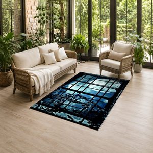 Tapis de salon en chenille antidérapant, imprimé numériquement, lavable en machine, bleu marine, design minimaliste, vente en gros, RUGS DEPOT LXDP-0805 - Product Image 6