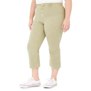 Pantaloni cropped Celebrity Pink Montauk da donna, taglie forti, in tela verde, a vita alta, stile dritto, casual, taglia 20W - Product Image 1