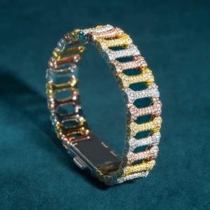 Pulsera de Hip Hop de moissanita helada de 16mm, Color D, Plata de Ley 925, diseño de enlace de hueso chapado en oro, probador aprobado de 7-9 pulgadas - Product Image 5