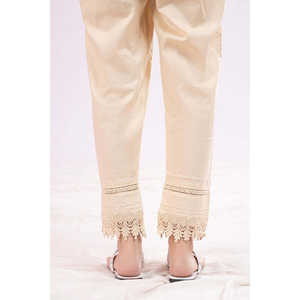 Pantalones anchos de mujer de tela cambra teñida, transpirables, suaves, de cintura alta, con decoración de encaje, lavado de color, estilo casual, estampado plano. - Product Image 1