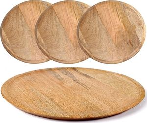 Ensemble de trois assiettes à dîner en bois d'acacia, assiettes rondes en bois rustiques, plats de service pour salades, collations, desserts, vaisselle conviviale - Product Image 6