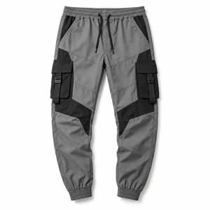 Navy Jogger <b>Trousers</b> Contrast Grey Waistband Drawstring Tapered Legs Ribbed Ankle Cuffs Casual <b>Lounge</b> Pants Custom <b>Mens</b> Apparel - Product Image 4