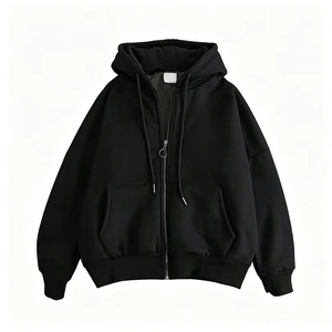 Sudadera con Capucha Negra Unisex Extra Grande con Cierre, Chaqueta Casual con Bolsillos Delanteros, Sólida para Invierno - Product Image 4