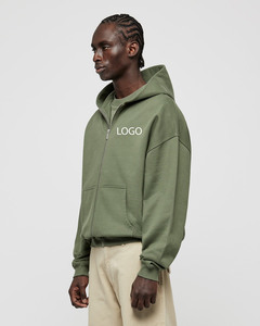 Logotipo personalizado Puff estampado Zip up peso pesado 500GSM 100% algodón Streetwear verde bordado temporada de invierno Wise sudaderas con capucha hombres - Product Image 2