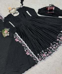 FIL DE SOIE CHINON AVEC SEQUENCE ROBE DE TRAVAIL BAS AVEC DUPATTA PARTY WEAR PRIX DE GROS VÊTEMENT ETHNIQUE NOIR - Product Image 5