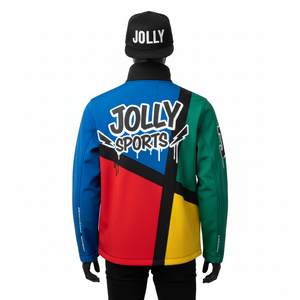 Veste softshell pour homme de qualité supérieure en GSM avec panneaux multicolores, logo personnalisé par transfert thermique, vêtement d'extérieur durable, veste softshell pour homme - Product Image 2