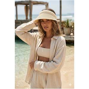 Sombrero de Paja Beige con Detalles de Perlas, Diseño de Punto Fino, Detalle de Hebilla, Accesorio Elegante HSR2088 - beige2088 - Product Image 5