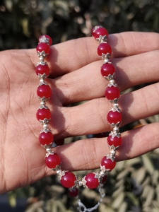 Collar de Coral Rosa, Cuentas de 8mm, Joyería de Plata de Ley, Piedra de Nacimiento de Julio, Coral Magenta Natural, Collar Romántico para Aniversario de Bodas - Product Image 1