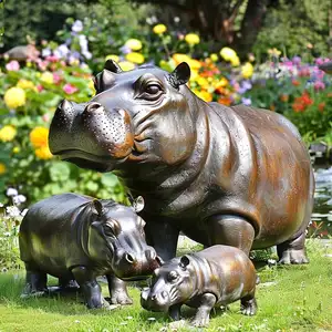 Садовые животные на заказ Статуя Украшения Большая бронзовая скульптура бегемота