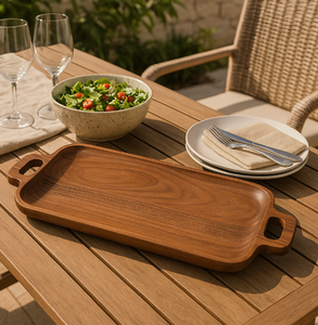 Plato de servir de madera de latón AK con asa en color madera natural de gran capacidad al mejor precio para vajilla/utensilios de cocina - Product Image 1