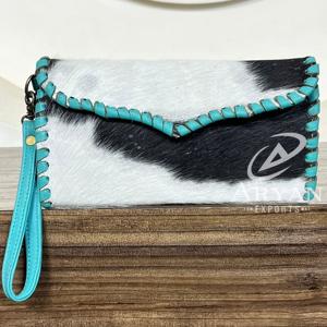Cartera de Mano de Cuero Vacuno con Pelo Estilo Occidental para Mujer, Cartera Larga de Diseñador con Múltiples Compartimentos y Protección RFID, Monedero para Teléfono - Product Image 1