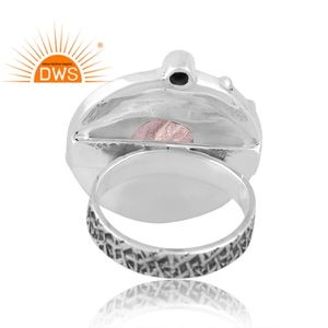 Latest Trending <b>Oxidized</b> Sterling Silver Natural Garnet & Rose Quartz Gemstone Statement Ring Custom Jewelry For Women - Product Image 4