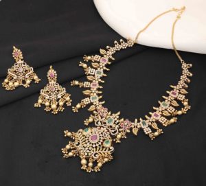 Joyería de latón indio de imitación antigua, collares de piedra CZ, chapado en mate directamente exportado para boda ortodoxa tradicional - Product Image 1